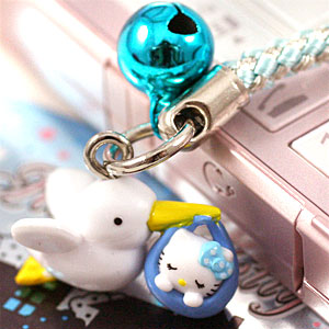 楽天市場】ハローキティ こうのとりキティ 根付けストラップ ブルー