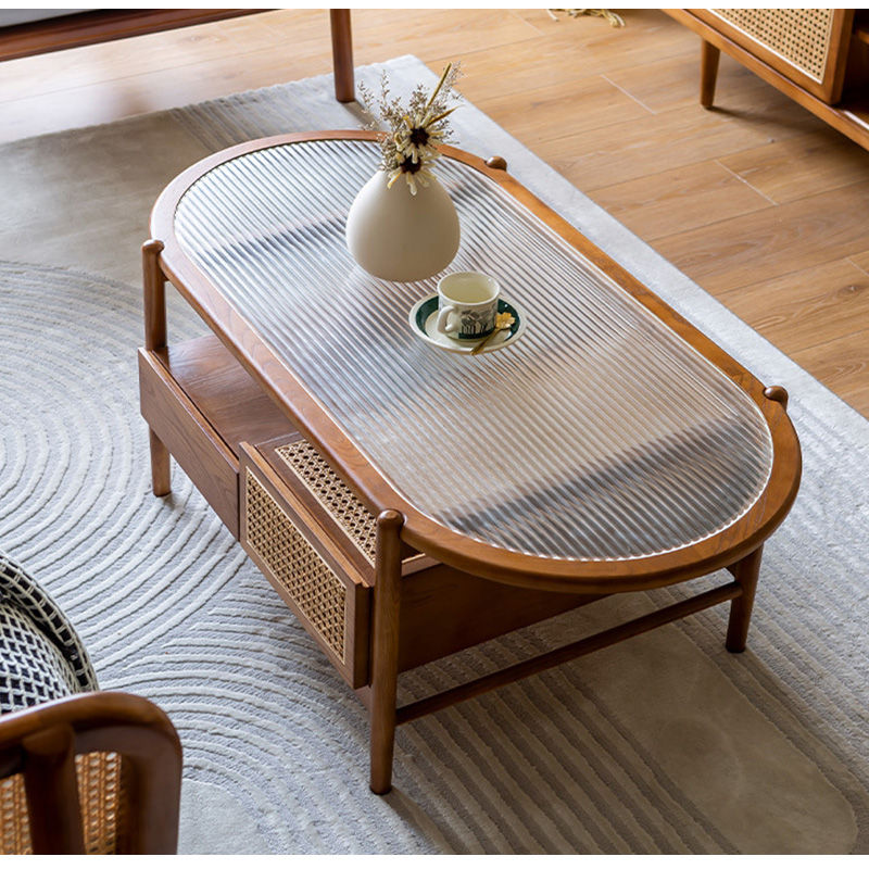 ラタン ヴィンテージ ラタンテーブル ガラスローテーブル ヤマカワ