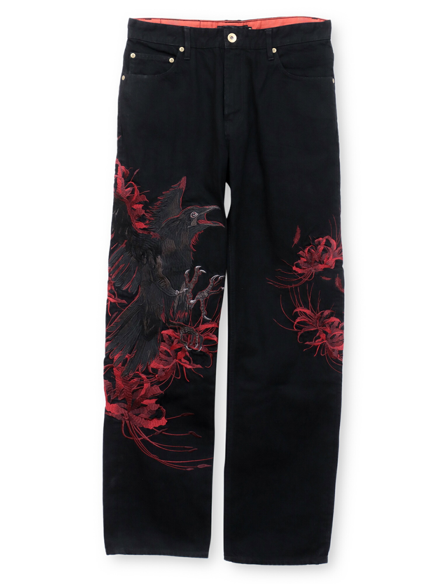 楽天市場】【絡繰魂・粋】“八咫烏と彼岸花”総刺繍デニムパンツ〔別注