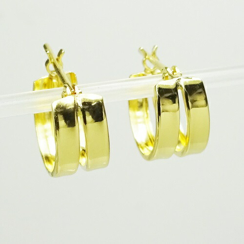 楽天市場】K18 イエローゴールド 角ミゾ ダブル フープピアス 5mm×10mm