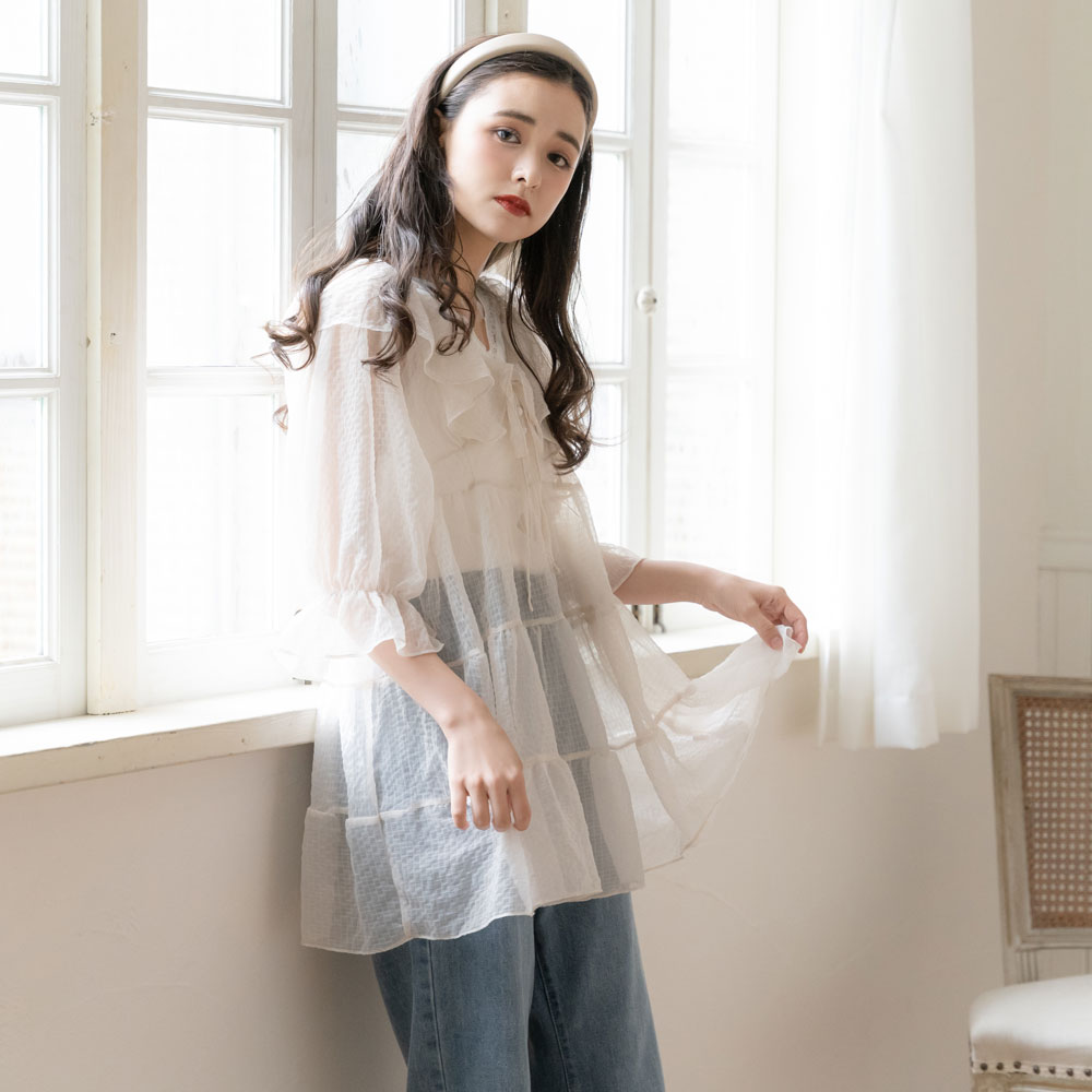 楽天市場】【メール便対応】シアーシフォンフリルチュニックブラウス