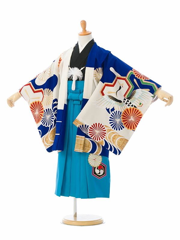 楽天市場】【レンタル】羽織：ブルー地 鶴に菊紋 着物：黒 袴：水色地