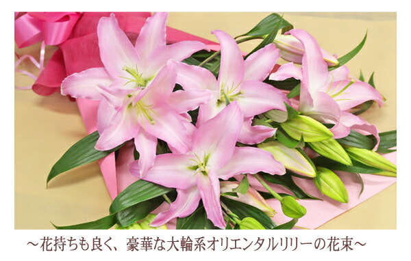 楽天市場】花 花束 ユリ 百合の花束 5本 20輪以上保証 ピンク系 お祝