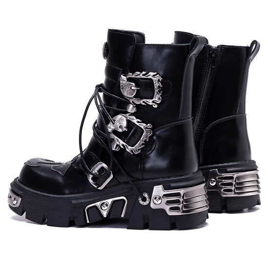 楽天市場】ブーツ メンズ プレート ガチャ ブーツ 本革 レザー モード