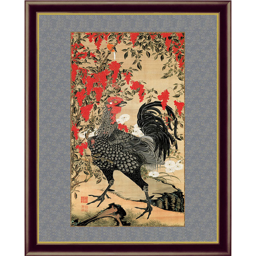 楽天市場】伊藤若冲 動植綵絵 南天雄鶏図 額 美術品 インテリア