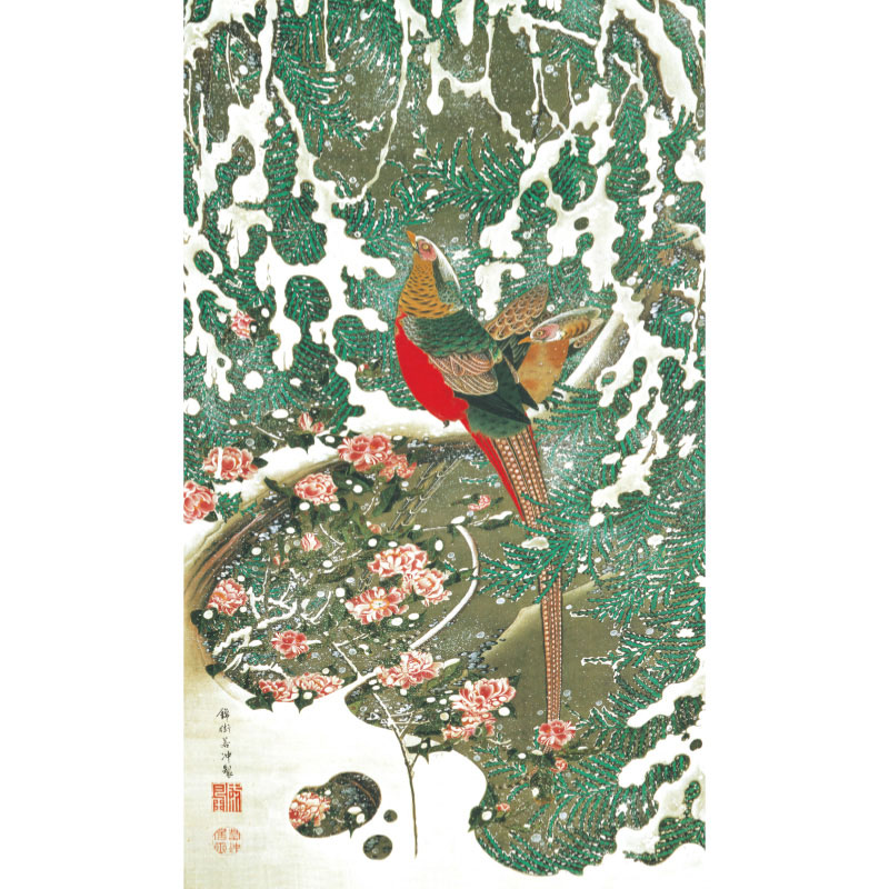 楽天市場】伊藤若冲 動植綵絵 雪中錦鶏図 高級仕様 額 美術品