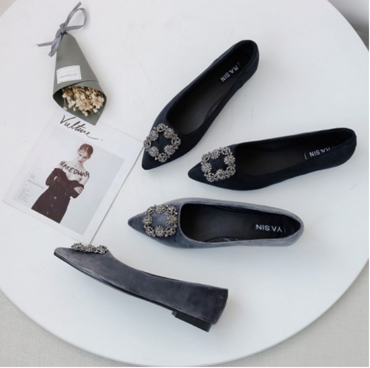 楽天市場】【送料無料】 2color ベロア ビジュー フラットシューズ