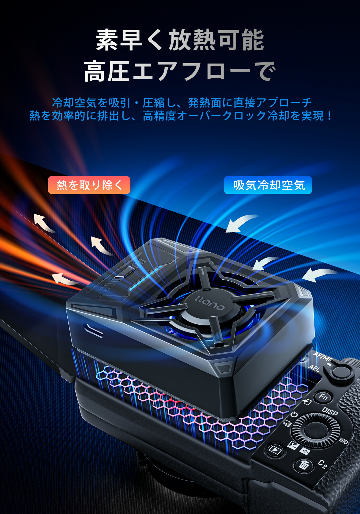 楽天市場】llano カメラ用冷却ファン【 10度の温度低下を実現・ 低騒音