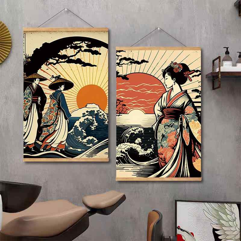 楽天市場】掛け軸 インテリア アート 絵画 レトロ 遊女 芸者 和美人