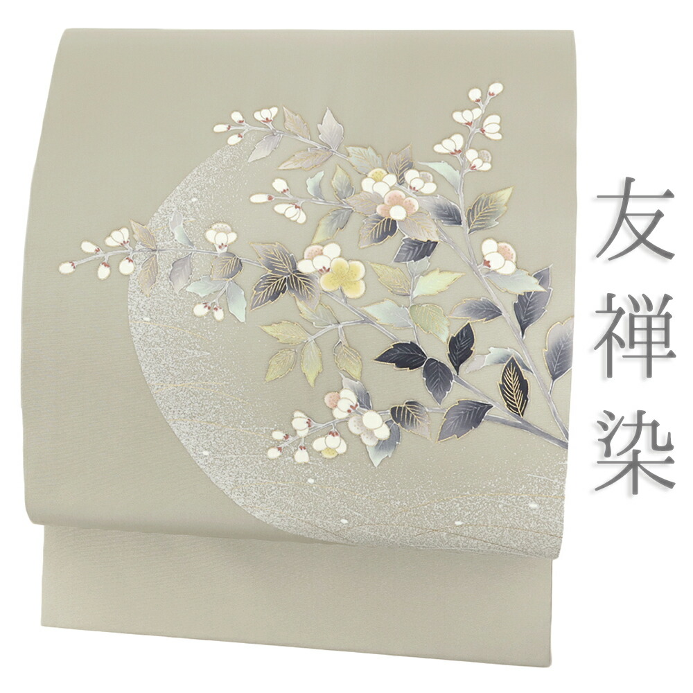 楽天市場】【 中古 】 名古屋帯 長尺 正絹 グレージュ 中古 未使用 花