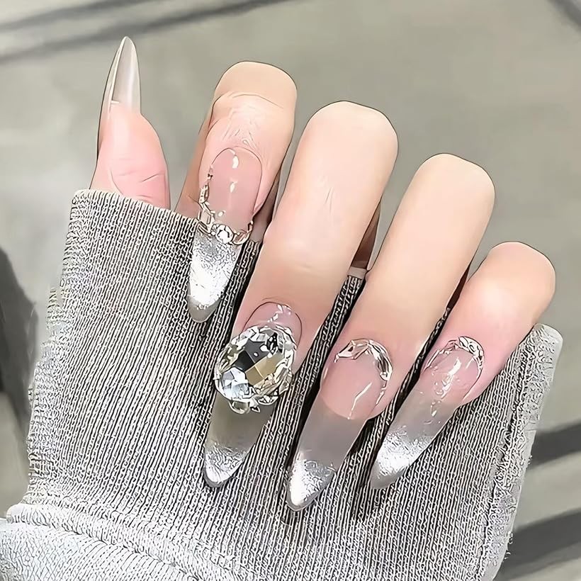 楽天市場】ネイルチップ ロング 24枚ラグジュアリー シルバー 付け爪