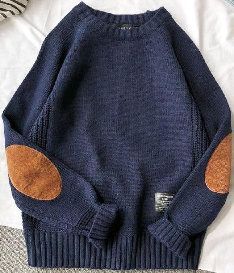 楽天市場】エルボーパッチ ニット 丸首 セーター 長袖 トップス メンズ