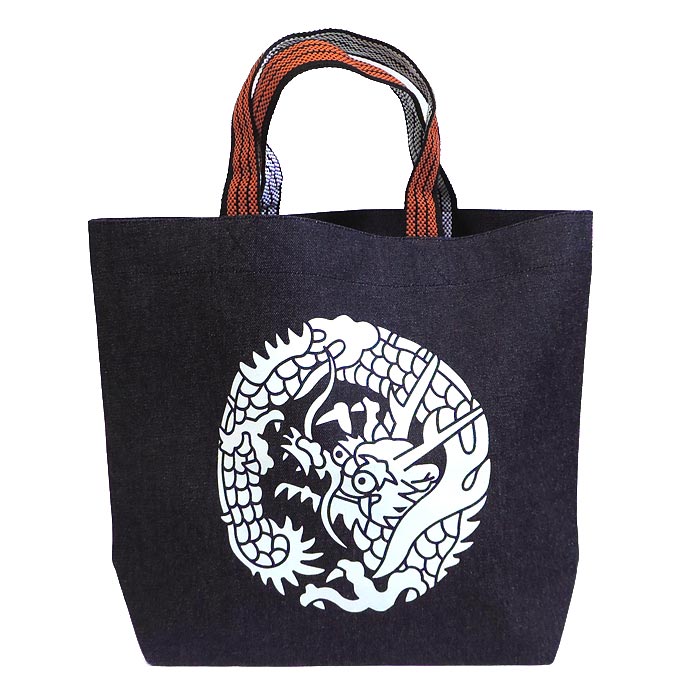 楽天市場】レトロデニムトートバッグ（横長） 龍 倉敷デニム 竜柄