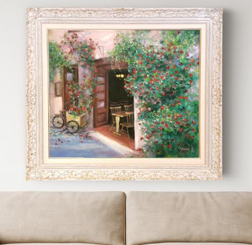 楽天市場】絵画 「蔓薔薇の咲くカフェ」 油彩画 油絵 原画 風景画 F10