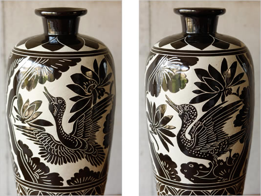 楽天市場】磁州窯の掻き落とし壺【鵞鳥】ガチョウ（約）最大直径30×高