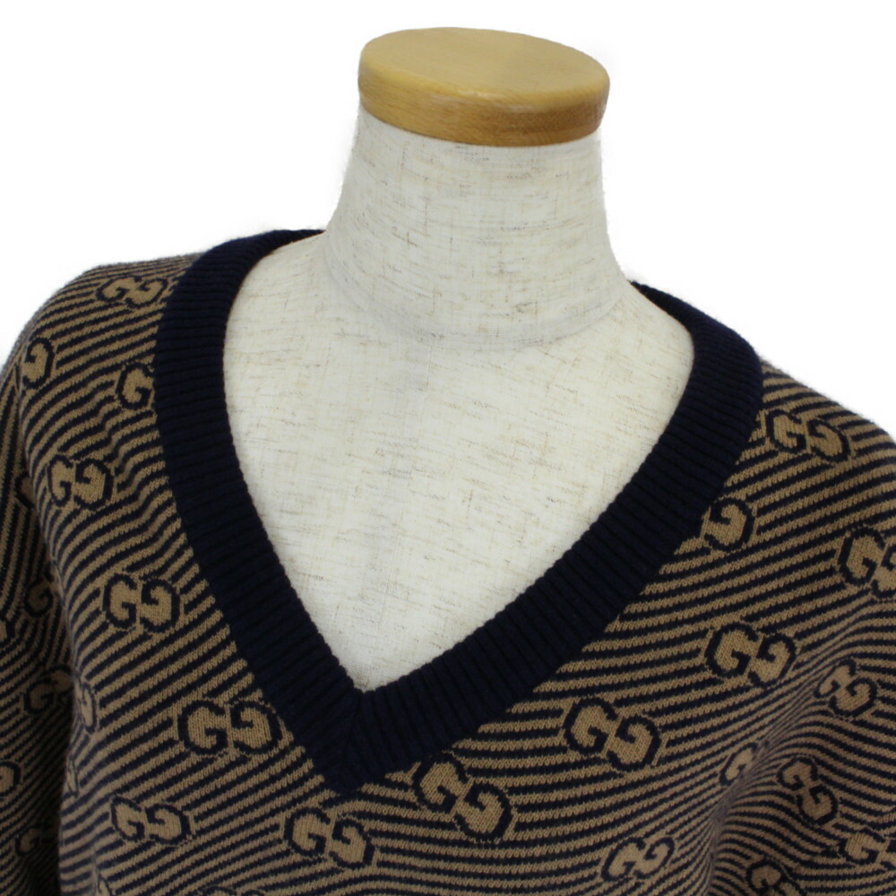 楽天市場】GUCCI グッチ Vネックニット 626643 キャメル系×ネイビー L