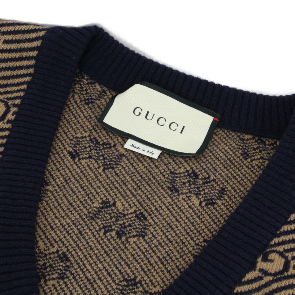 楽天市場】GUCCI グッチ Vネックニット 626643 キャメル系×ネイビー L