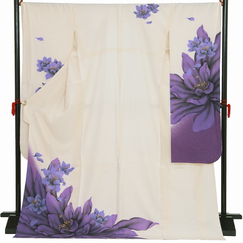 楽天市場】【成人式 振袖 レンタル】RS1747 正絹 白 紫の花（絹）フル