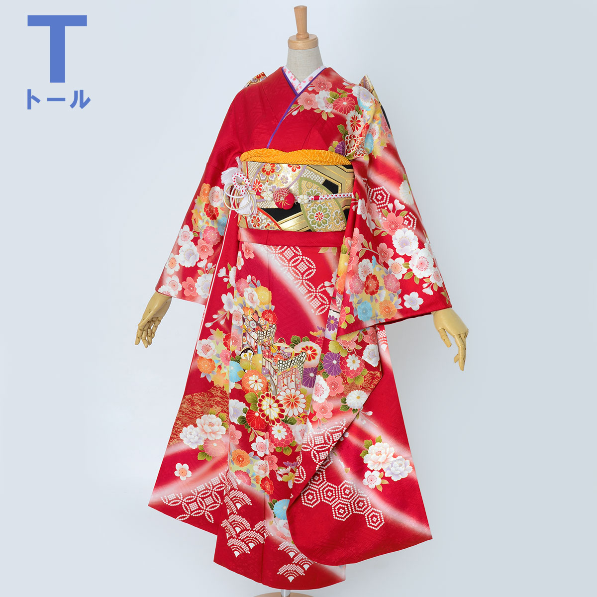 楽天市場】【成人式 振袖 レンタル】RS1866 正絹 赤 御所車花フル