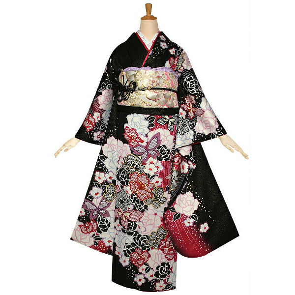 楽天市場】【成人式 振袖 レンタル】RS1144 正絹 黒 桜に蝶フルセット