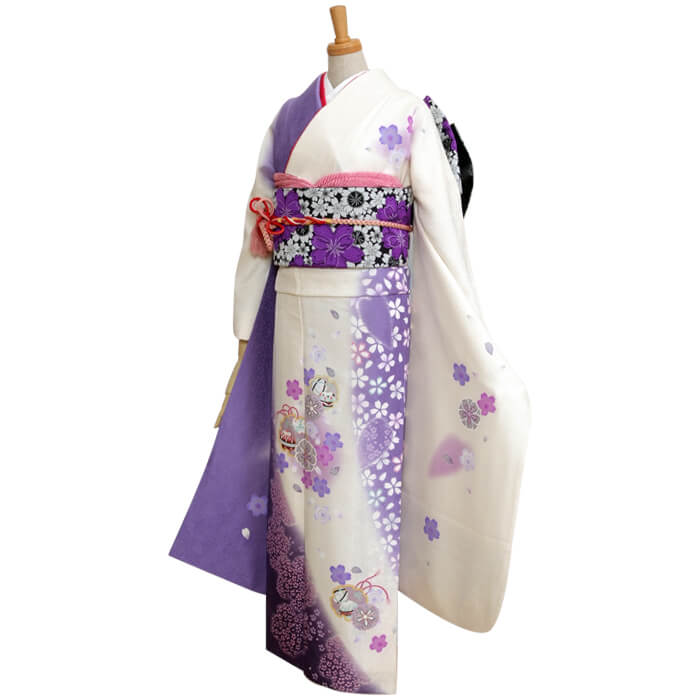 楽天市場】【成人式 振袖 レンタル】RS248 正絹 白×藤紫 桜と鞠フル