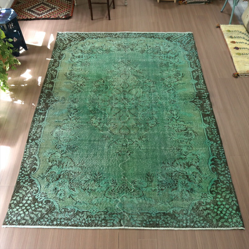 94.5×206ビリジアングリーン ワンカラー 貴重トルコヴィンテージラグ