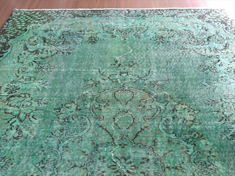 109×198 オーバーダイ グリーンワンカラー トルコヴィンテージラグ 109