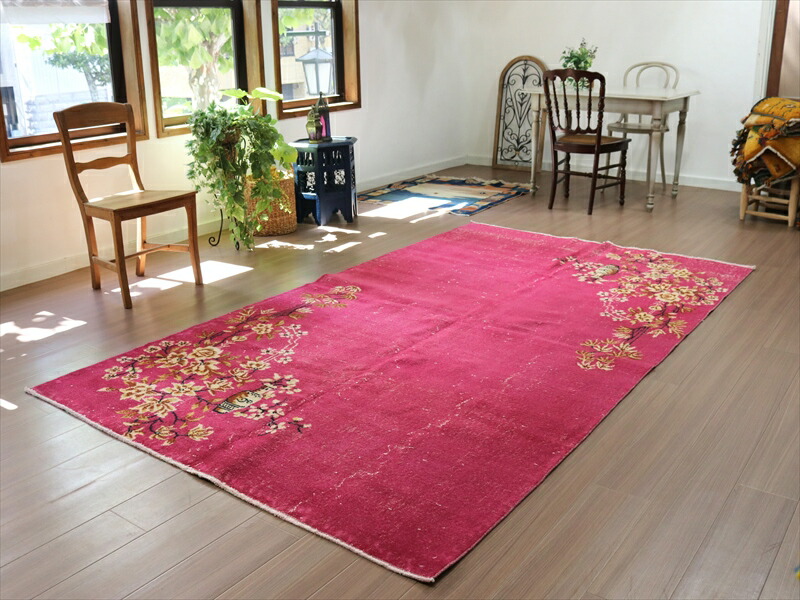 楽天市場】ヴィンテージ オーバーダイドラグ ピンク 276×161cm トルコ