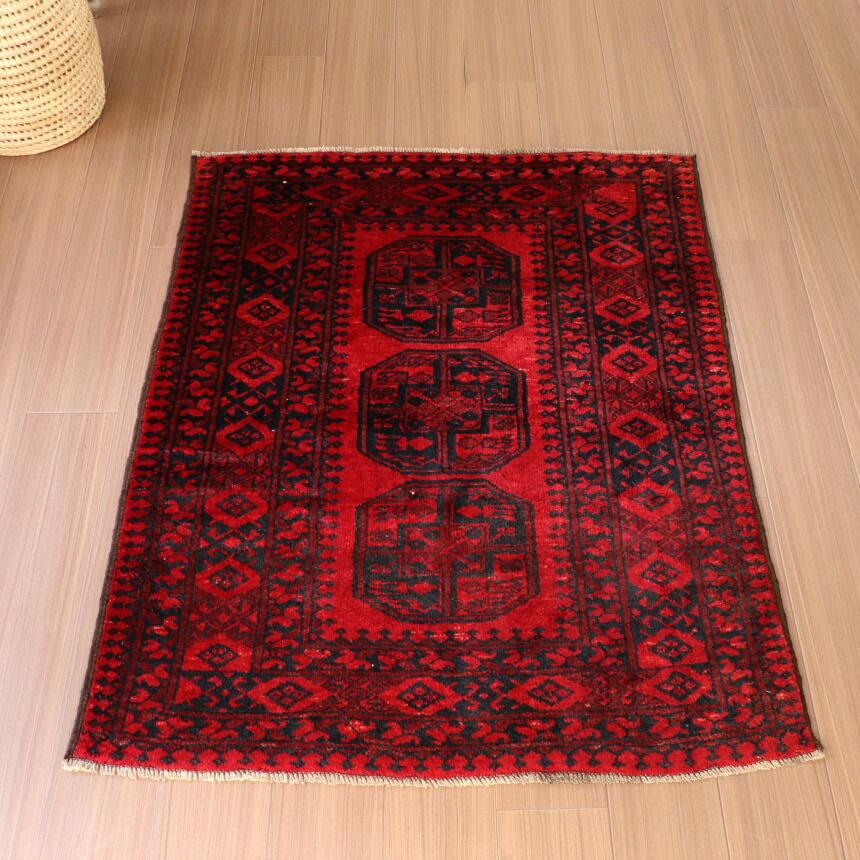 アンティークラグ トルクメン族 エルサリ（189×135cm）赤 黒 茶 楽天