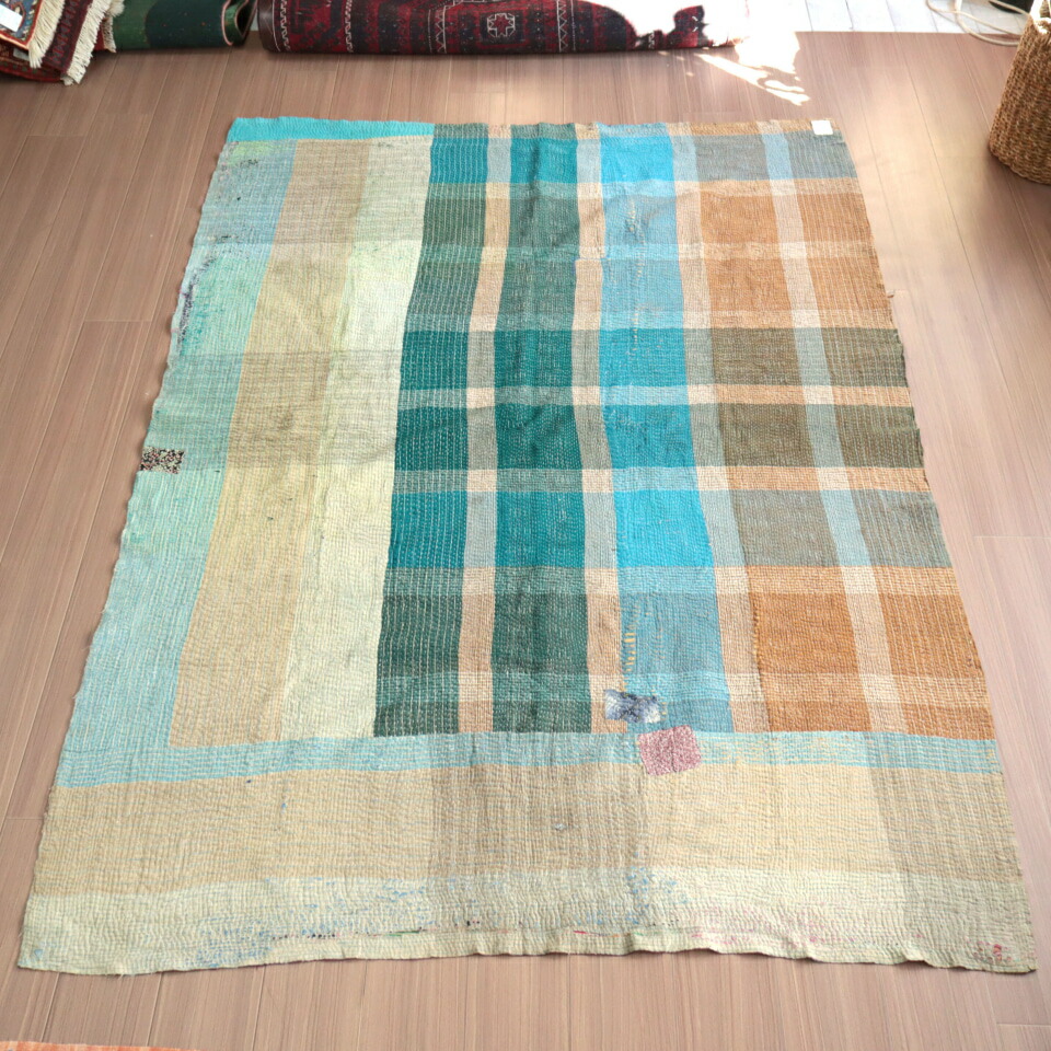 楽天市場】カンタ刺繍 ラリーキルト インドの古布210×152cmパープル系