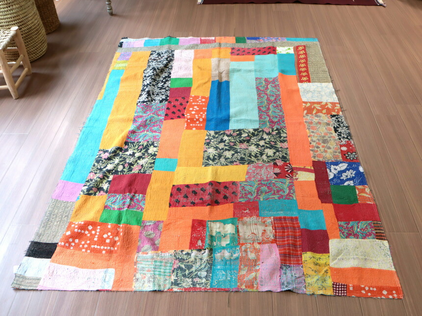 楽天市場】インド カンタ刺繍 パッチワーク ラリーキルト ヴィンテージ