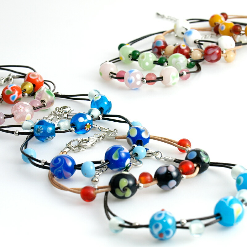 楽天市場】【柄球 革紐 HB32 ブレスレット】とんぼ玉 ブレスレット