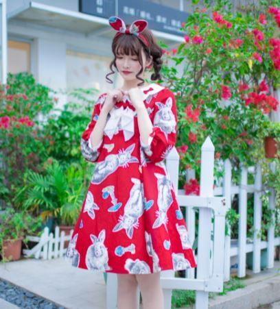 楽天市場】うさぎプリントワンピース 2色 春夏 ミニ ショート丈 A