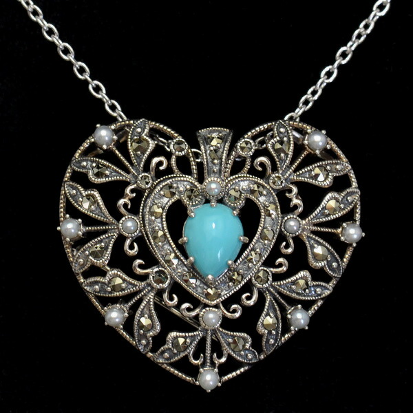 楽天市場】碌山 ターコイズ シードパール ハート ブローチ ペンダント