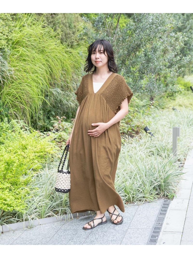 楽天市場】【産前・産後対応】マタニティ/シャーリングVワンピース