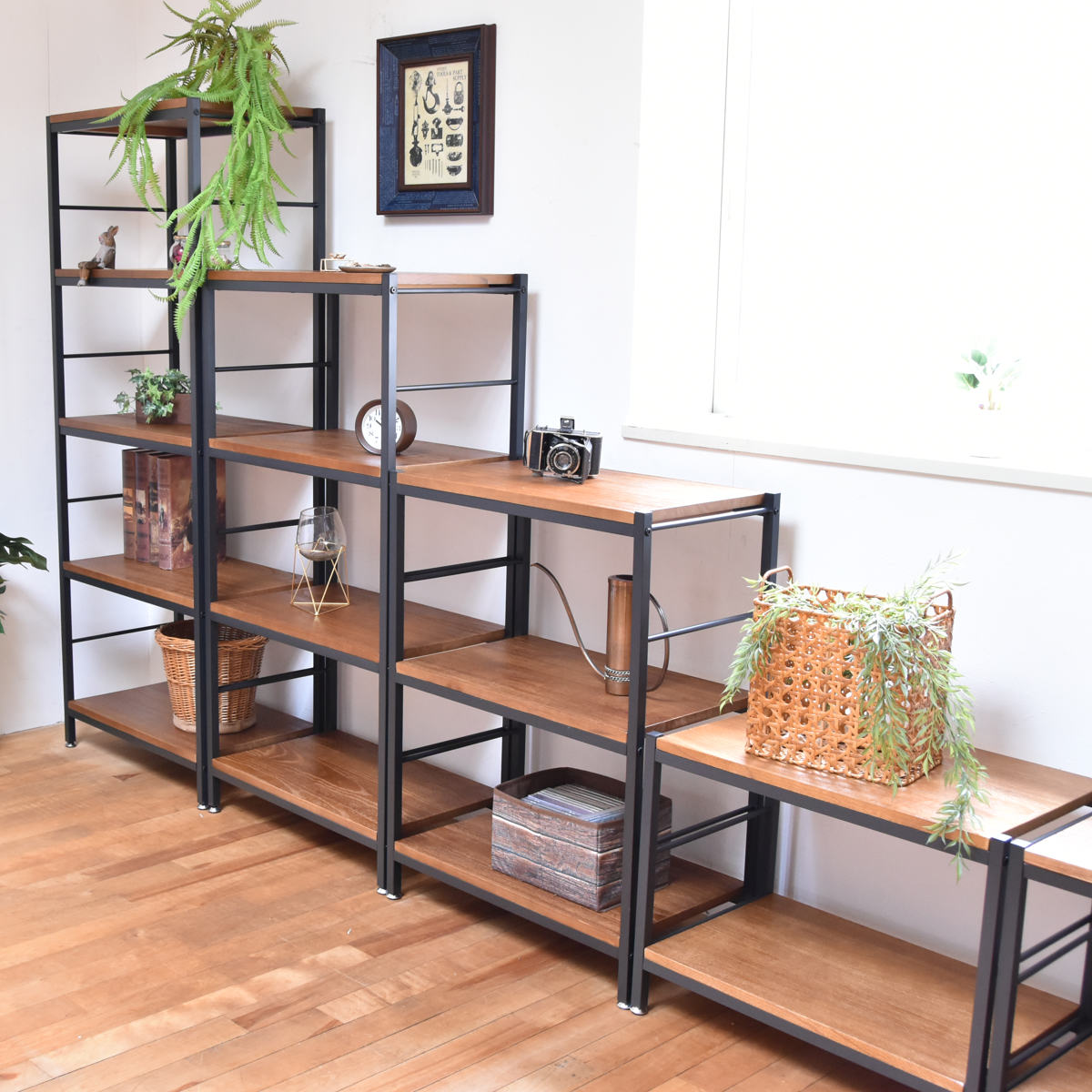 楽天市場】オープンラック 5段 ヴィンテージ調 天然木棚板 幅90cm