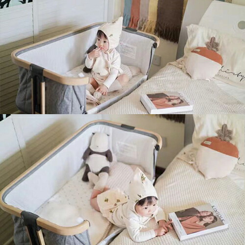 HZDMJ ベビーベッド ベージュ(カーキ) 【おまけ:防水シーツ付き