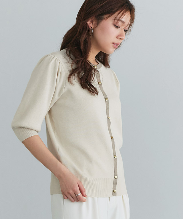 楽天市場】多機能バイカラーパフニットカーディガン ☆ サマーニット