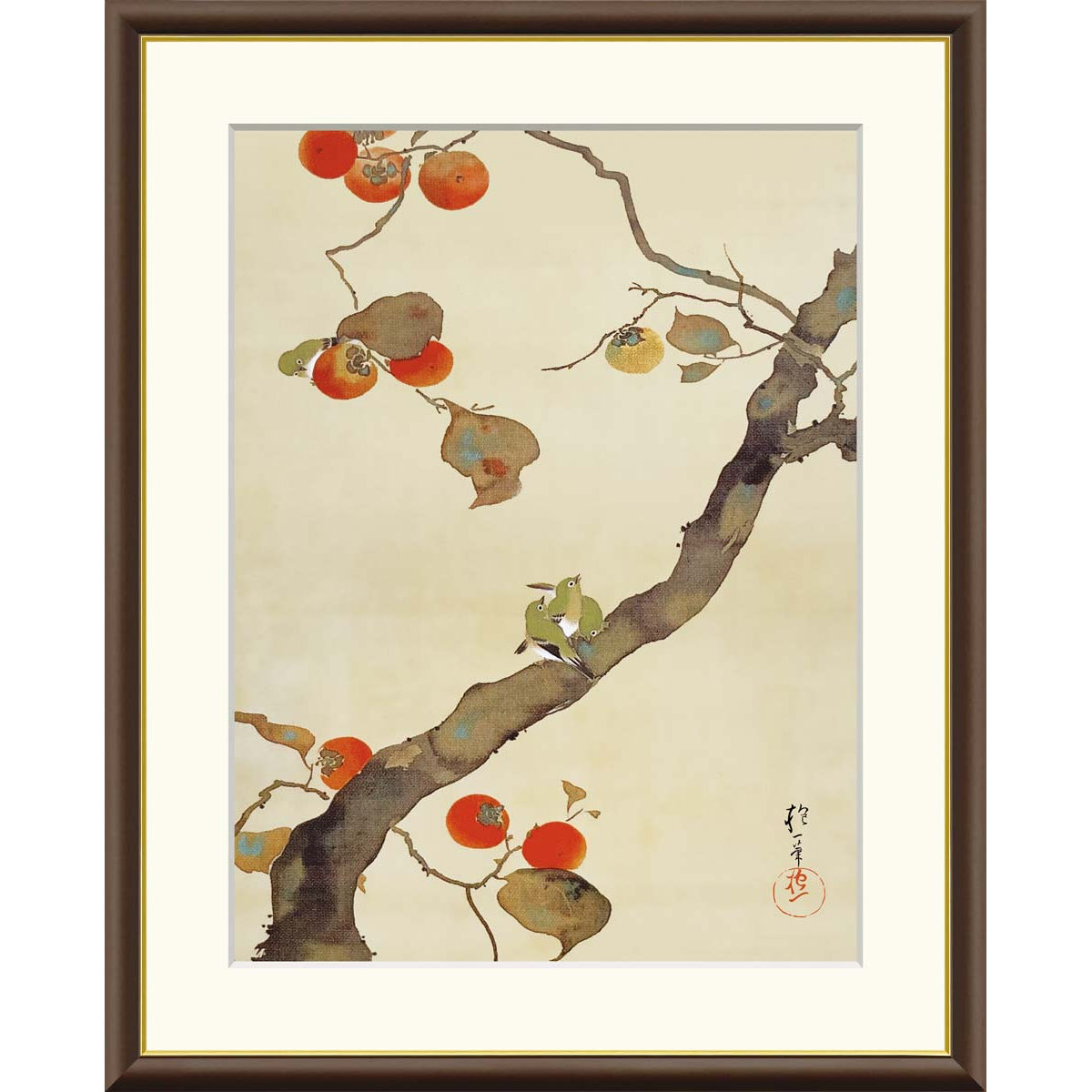 楽天市場】絵画 日本の名画 柿に小禽図 酒井抱一 額入り インテリア