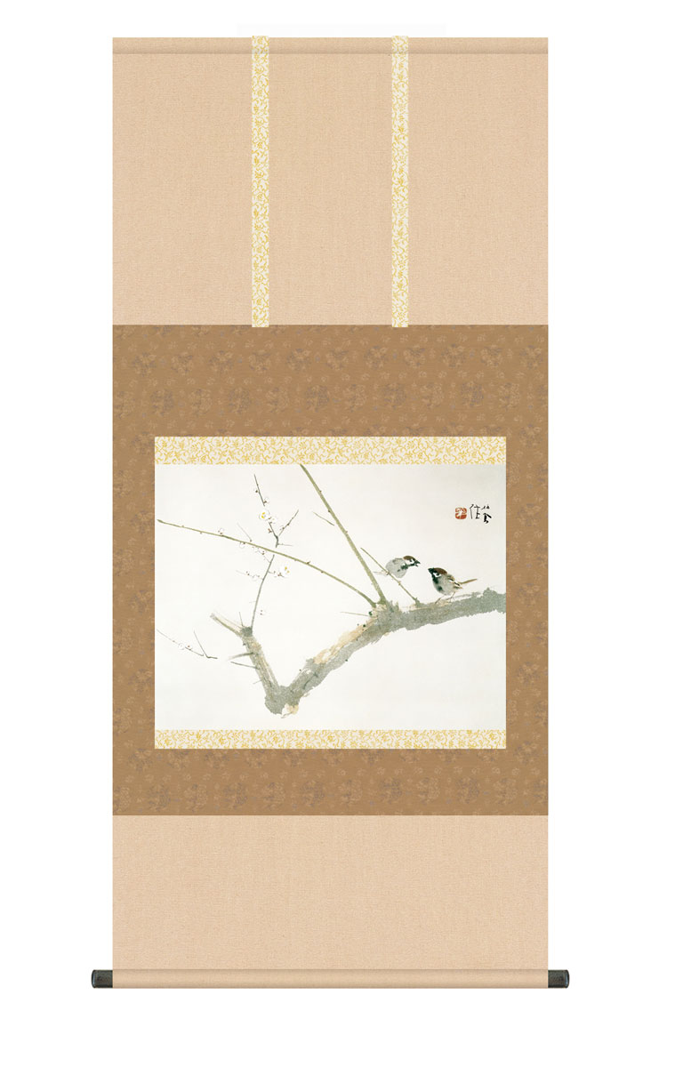 和風インテリア海外のお土産に約70年物高級桐箱入り掛け軸金属製軸先