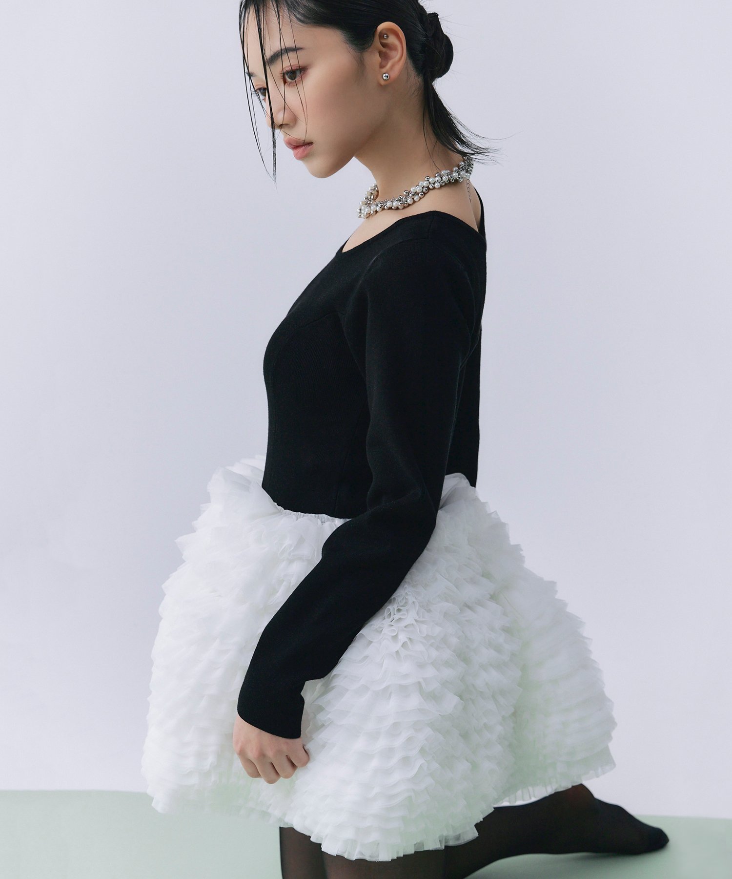 EIMY ISTOIRE｜ボリュームチュールフリルニットワンピース | Rakuten