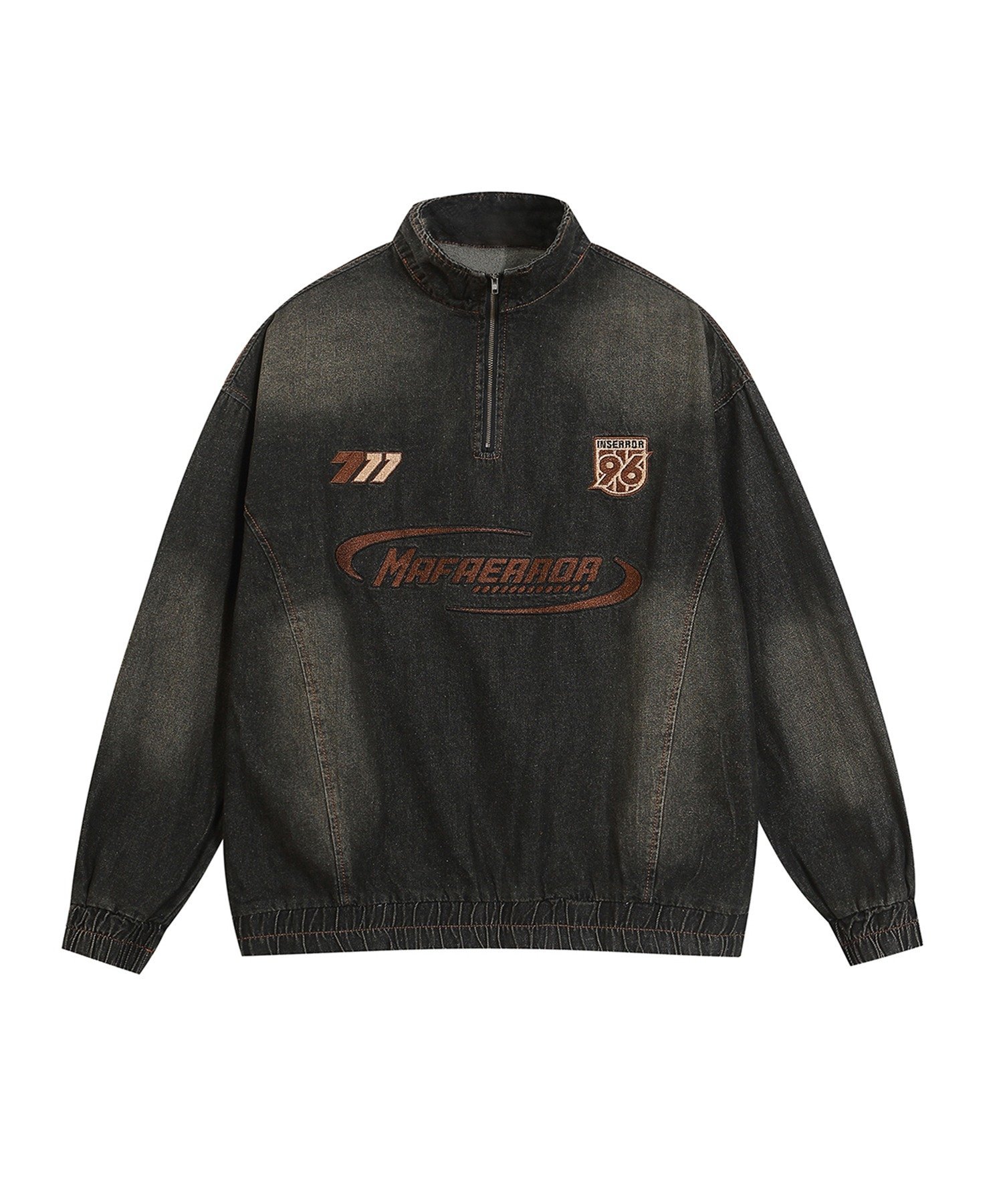 aimoha｜HOOK -select- レーシング刺繍ウォッシュデニムハーフジップ