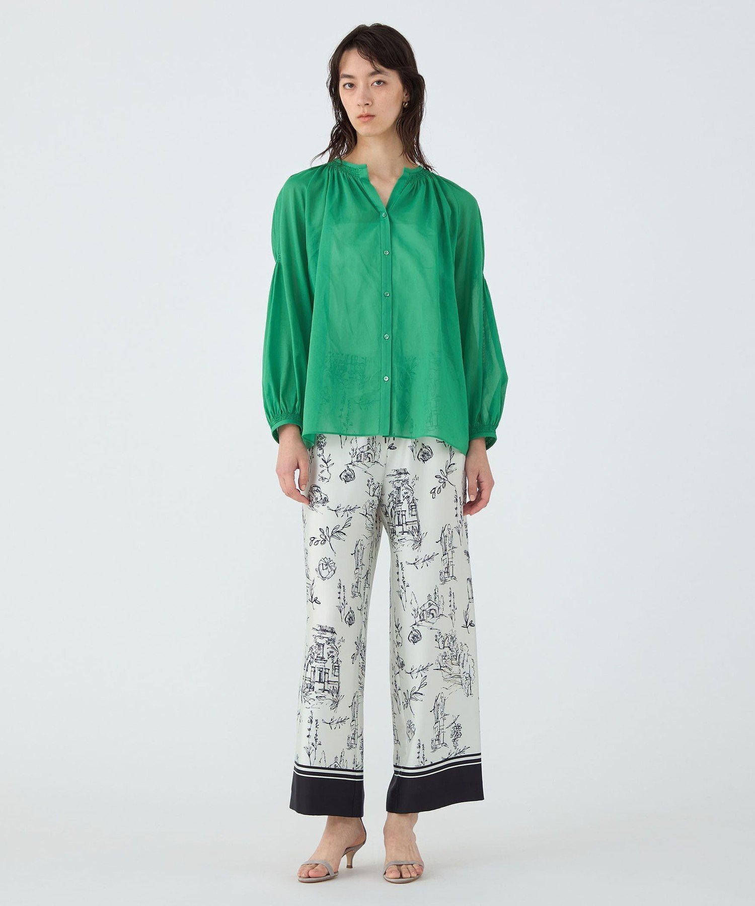 TOMORROWLAND｜シャイニーオーガンジー シャーリングブラウス