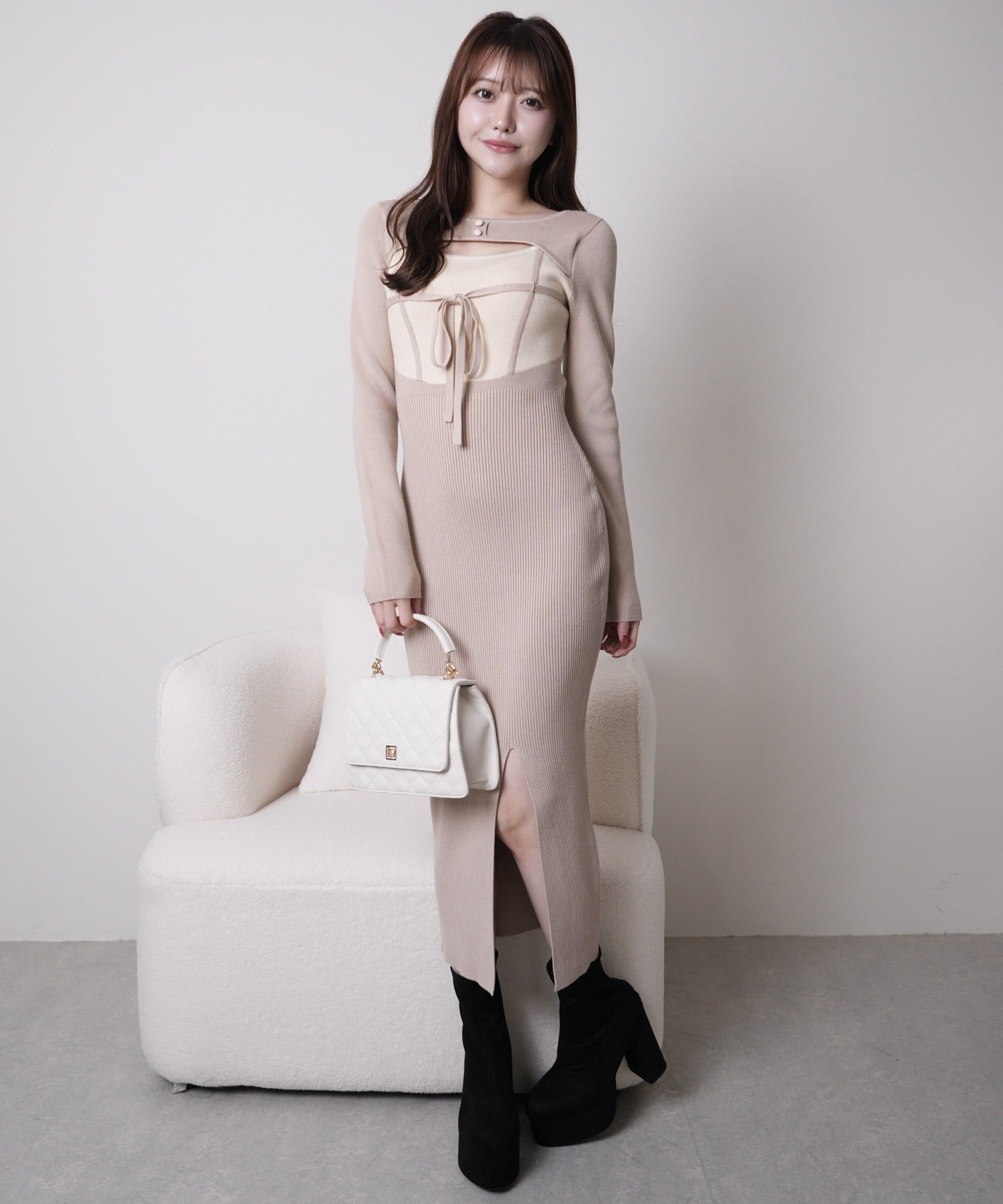 LIP SERVICE｜LIP SERVICE/(W)デコルテオープンバイカラーリボンニット