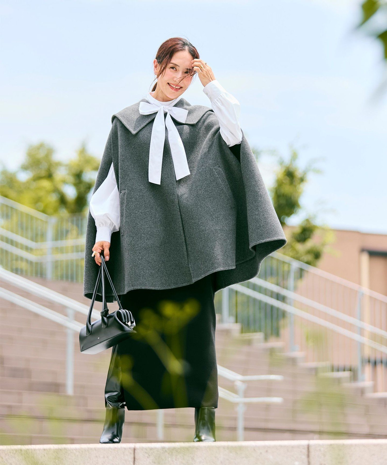 Newans｜セーラーカラーダブルフェイスケープコート | Rakuten Fashion