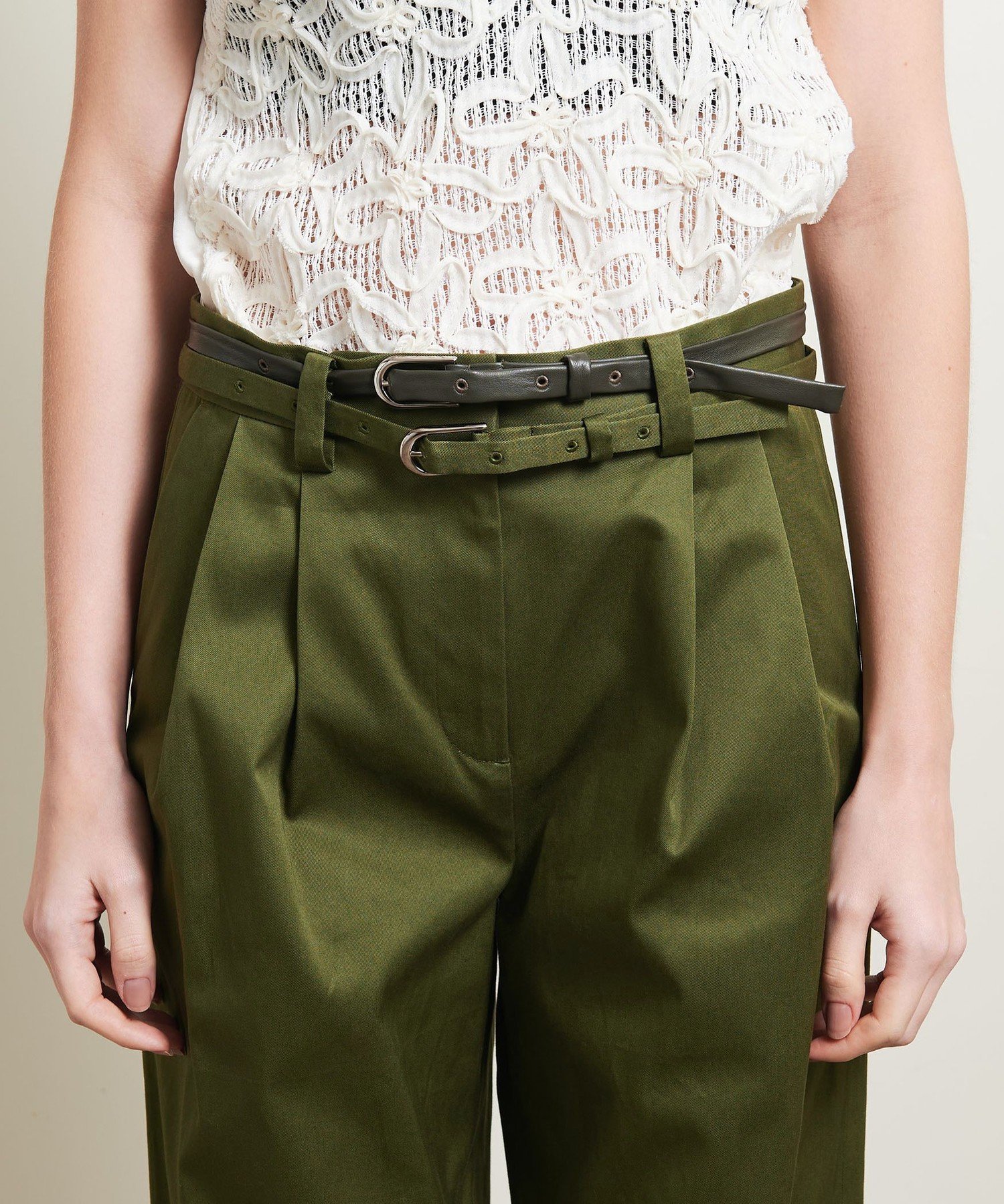 新品未使用ATTISESSIONベルト 2タック ストレート パンツ/NAVY ATTISESSION＞ベルト 2タック ストレート パンツ