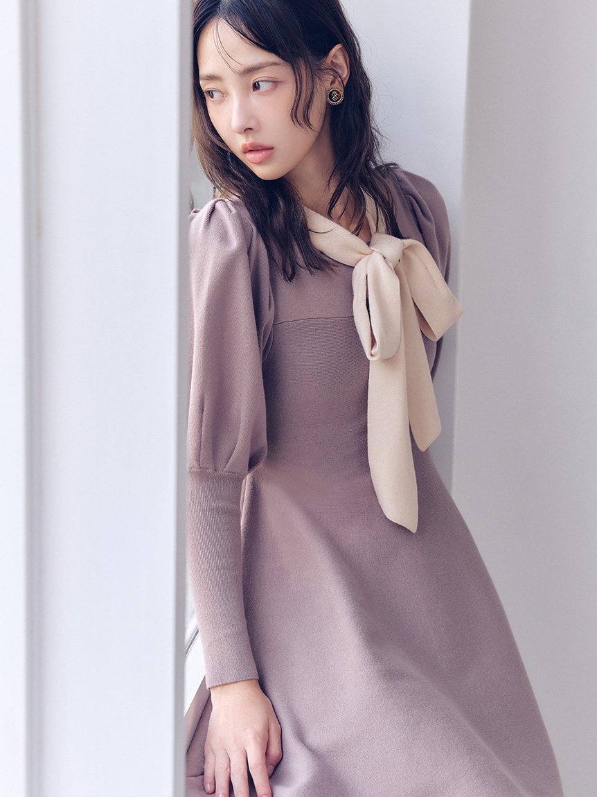 LILY BROWN｜ボウタイリボンニットワンピース | Rakuten Fashion(楽天