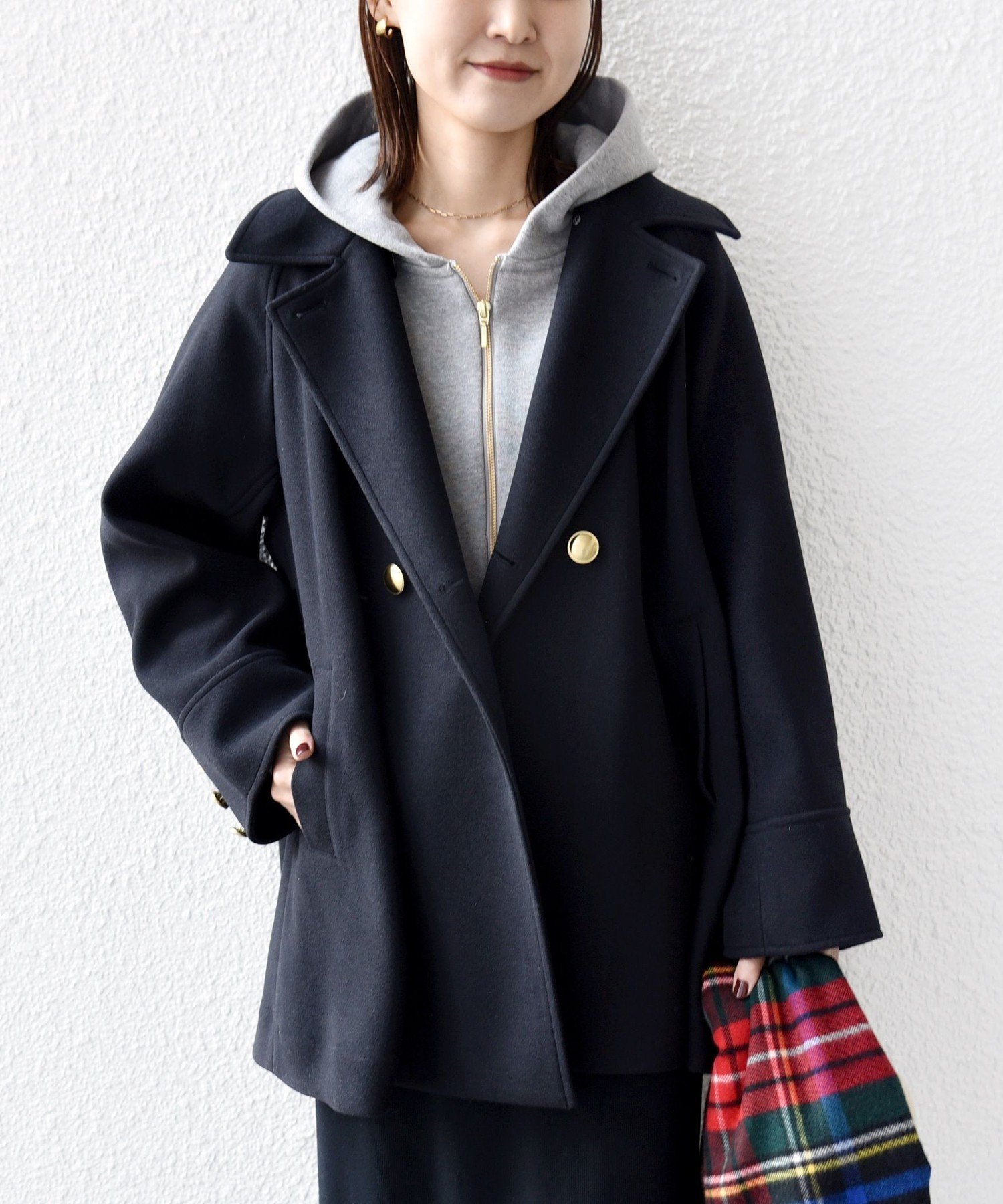 ほぼ新品SHIPSシップスウール ライク ジャージー メルトン2WAY Pコート SHIPS｜【WEB限定】<手洗い可能>ウール ライク ジャージー メルトン