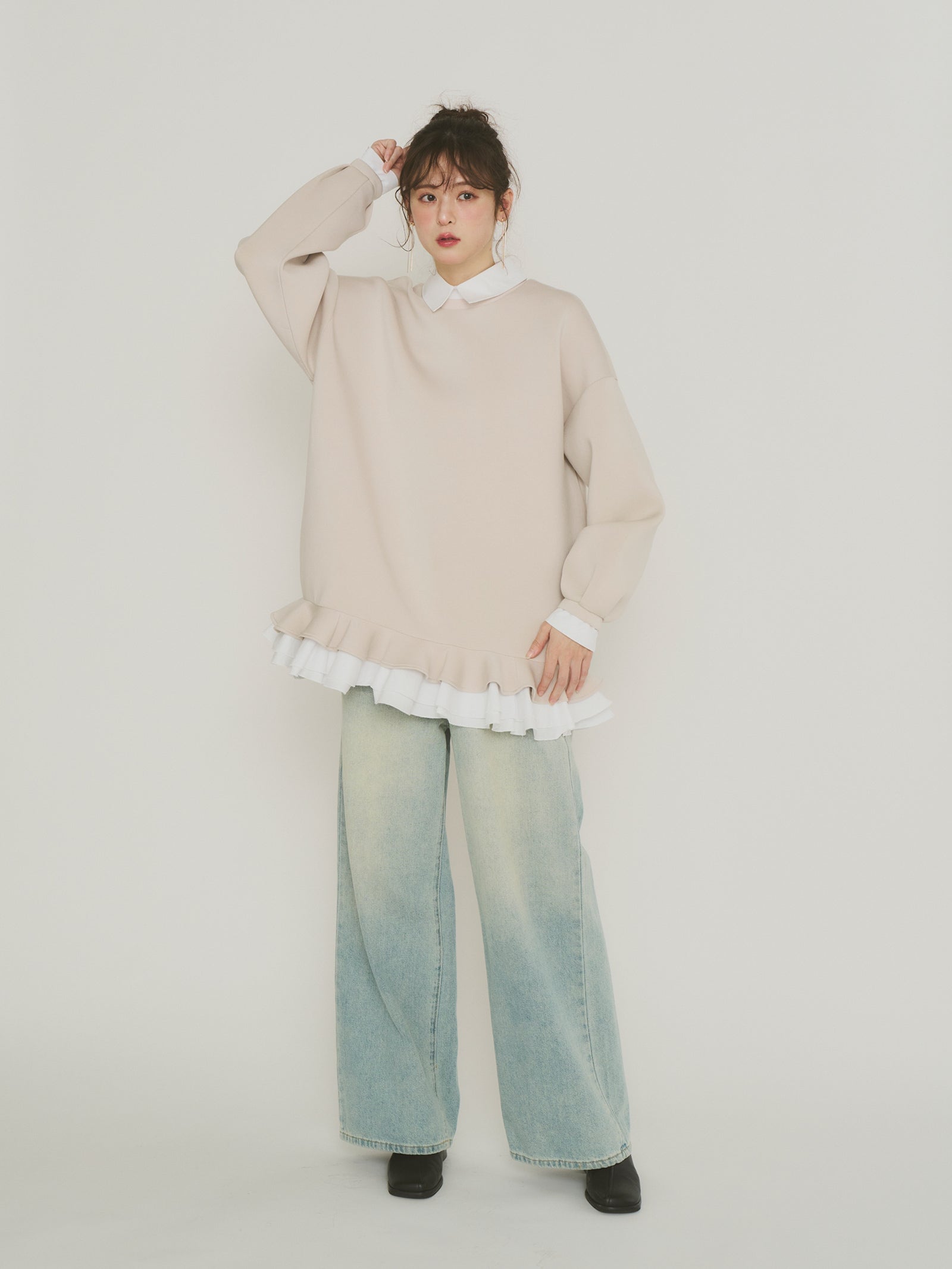 Olu.｜フリルレイヤードダンボールスウェット | Rakuten Fashion(楽天