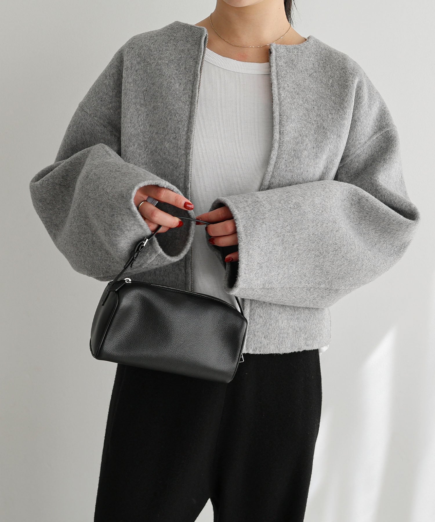 andme｜リバー ジップ ノーカラー ショート コート evernavy エバー